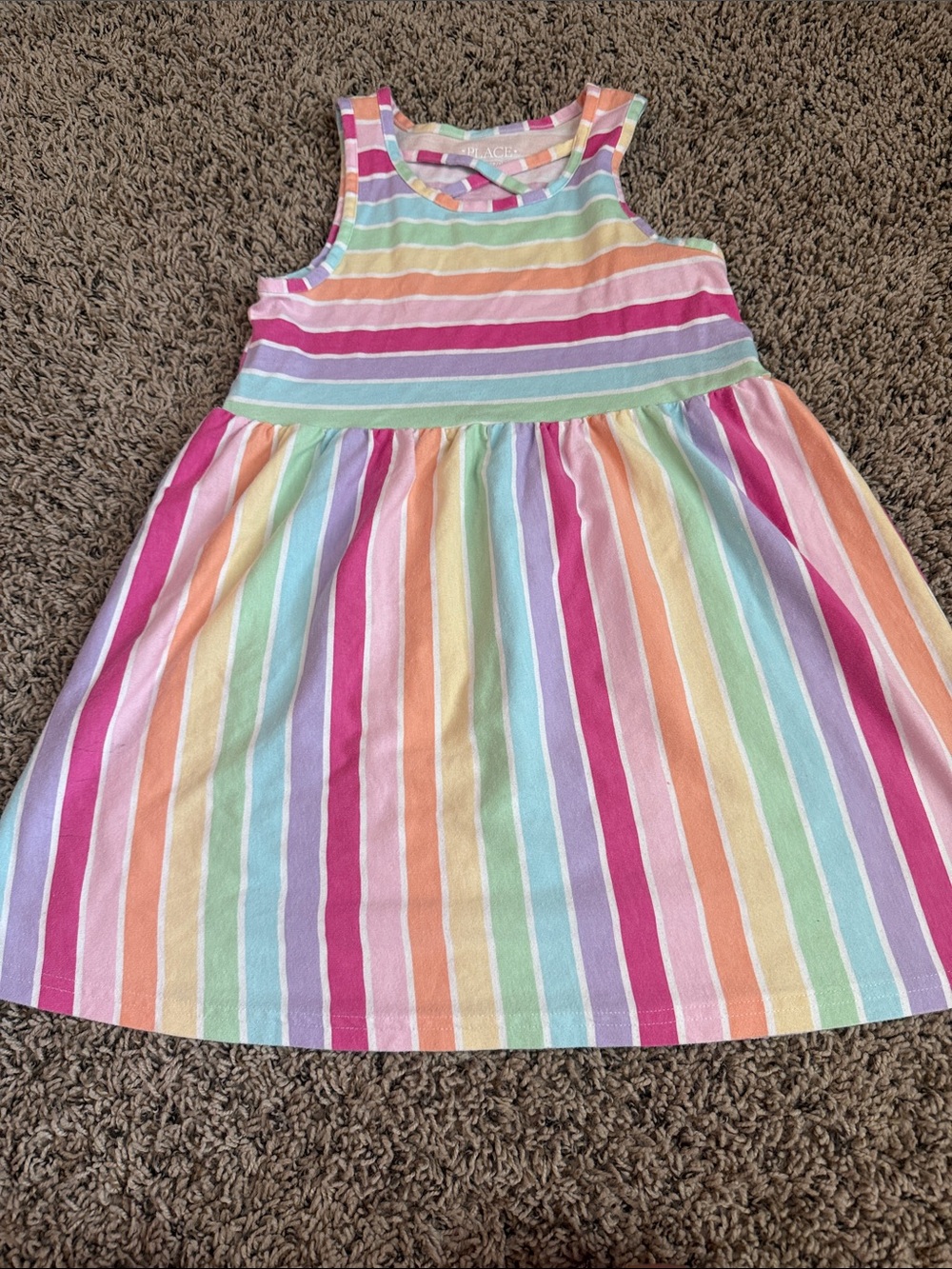 Place Girls' Pastel Rainbow Stripe Tank Dress